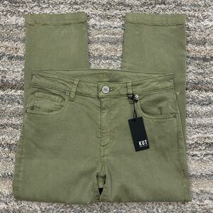 KUT From The Kloth High Rise Cropped Olive Straight Leg With Wide Hips Sz 4 NWT-